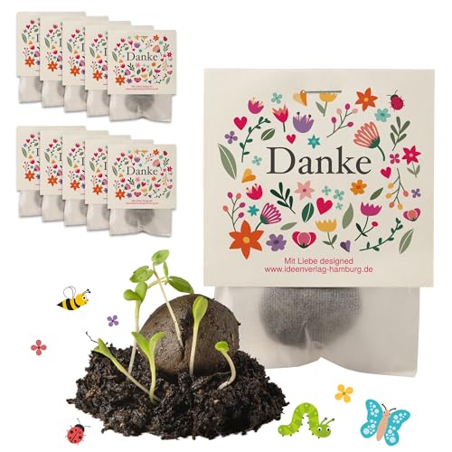 10x Danke Samenbomben als Dankeschön Geschenke klein | Abschiedsgeschenk Kollegen/ Abschiedsgeschenk Erzieherin/ kleine Geschenke für Frauen/ Blumensamen Gastgeschenk Taufe/Seedbombs als Mitbringsel