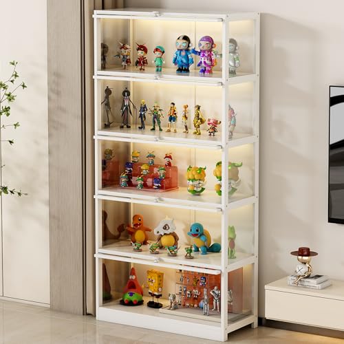 Image of 5-Tier Display Cabinet with Acrylic Glass Door Curio Display Case for Collectibles Toy Organizers Rack & Display Shelf Kids Bookshelf for Home, Office, Playroom, Living Room（White）