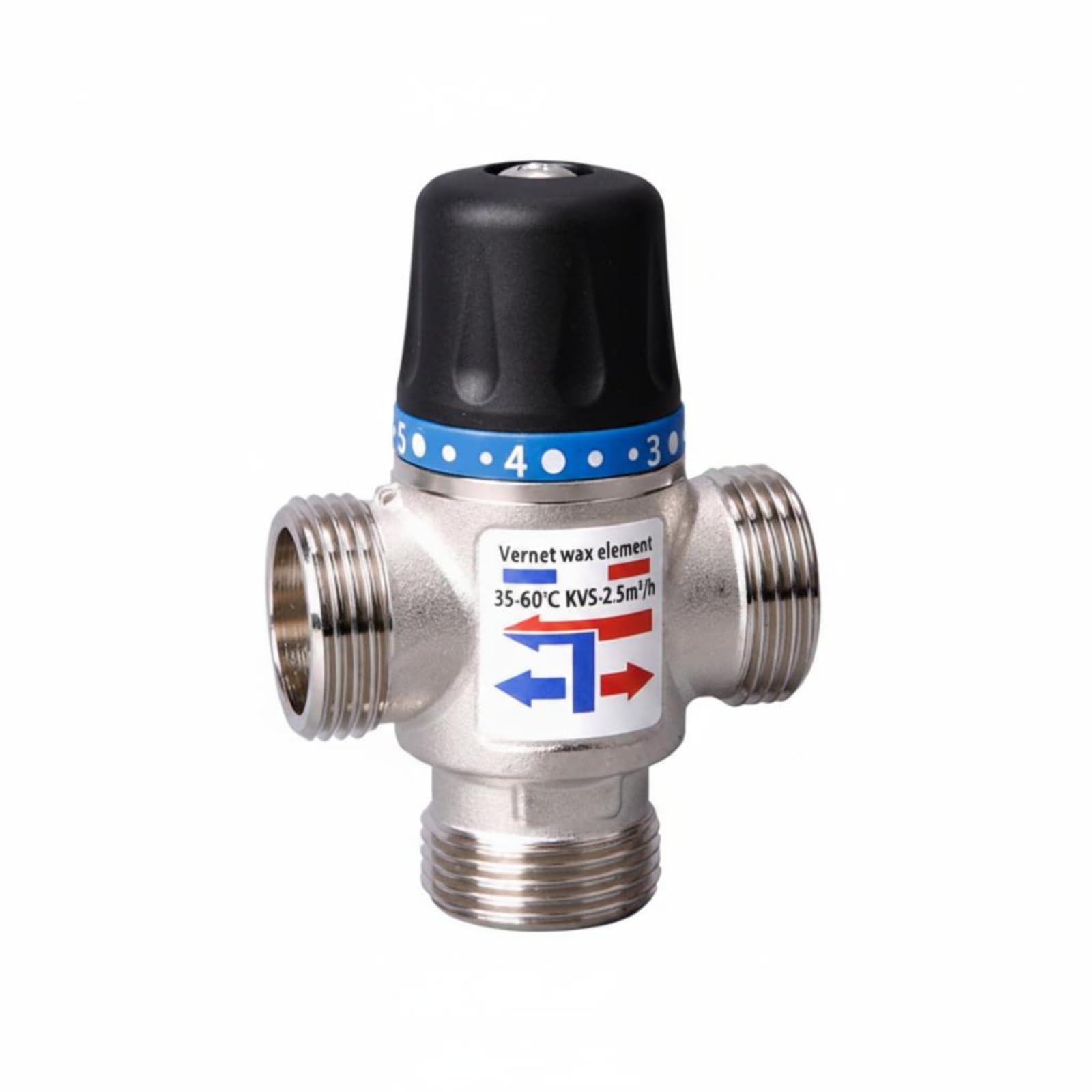Almencla Valvola Termostatica di Miscelazione Valvola di Controllo Temperatura Miscelatore Termostatico Raccordo Idraulico Corpo in Ottone Nichelato, DN25 35-60℃