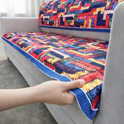 Image of Homerz Premium 3 Seater with Back Velvet Sofa Panel Cover with Digital Prints | Anti-Slip Backing (Rangeen, 3 Seater with Back)