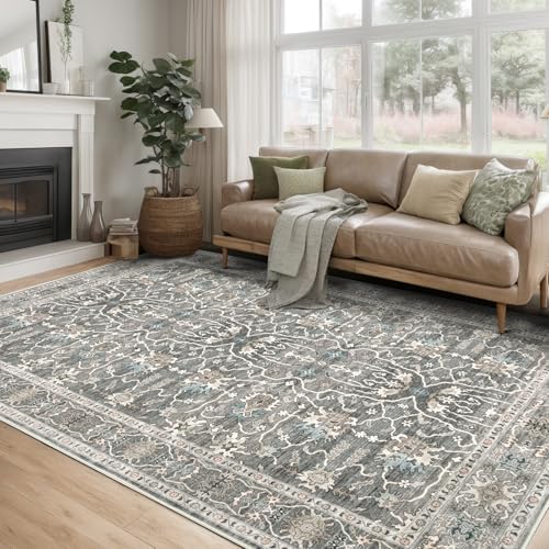 5×7 Washable Large Area Rugs for Living Room, Vintage Soft Rug Non Slip Stain Resistant Carpet for Bedroom Dining Room Kitchen Farmhouse Home Decor,Brown