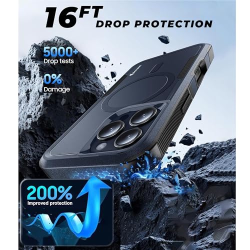 Image of KARWAN Tough Shockproof Back Case Cover Compatible with iPhone 16 Pro Max,Dual Layer Armor Protection with Matt Finish, Heavy Duty Rugged Cover with Magnetic MagEase Wireless Charging (Blue)