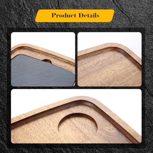 Plato de Servicio de Madera de Acacia con Pizarra y Cuenco para Salsas miniatura 6