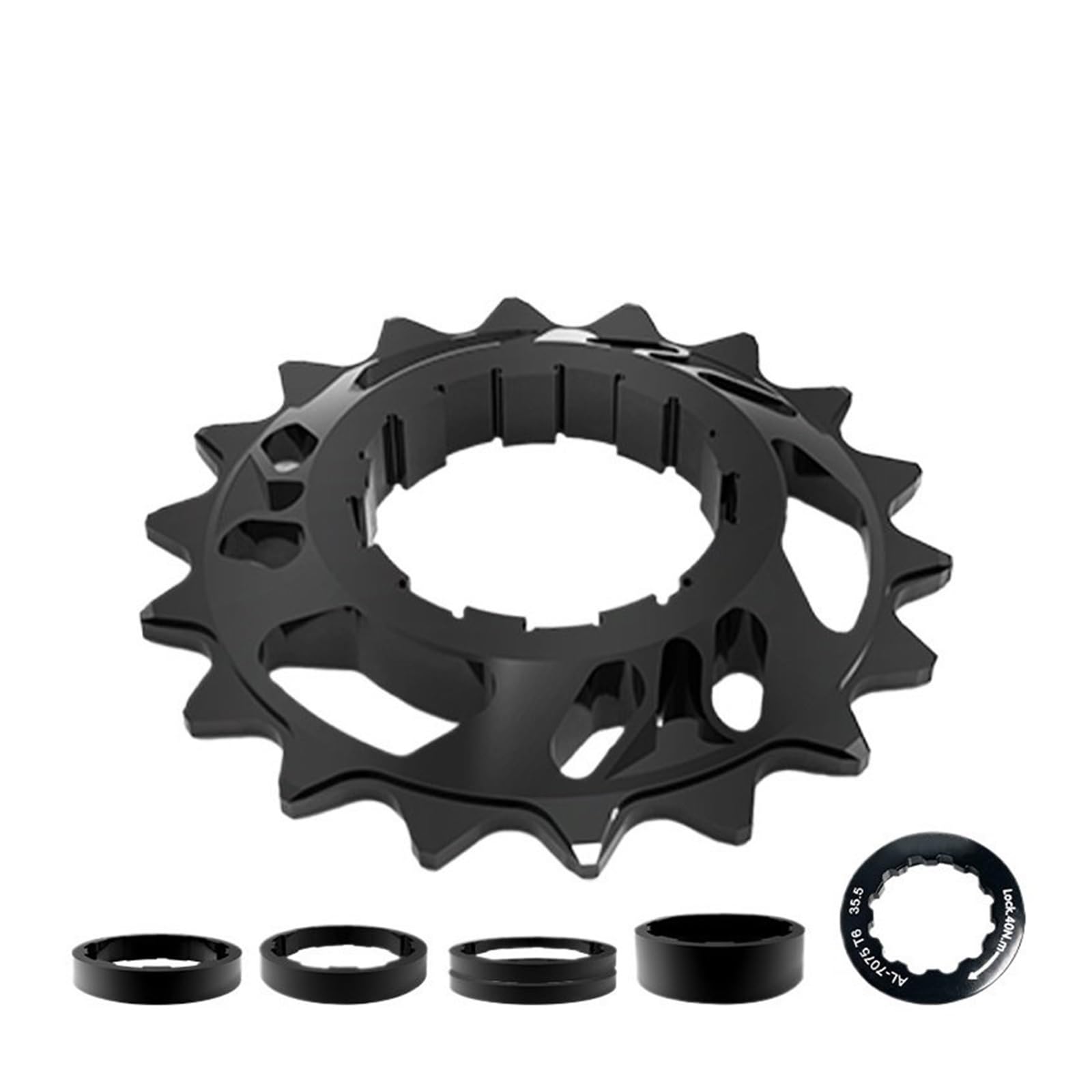 Compatible con El Kit De Conversión Rueda Libre Una Sola Velocidad Tanke, 18 Dientes, Piñón Cassette, Aleación Aluminio 7075 CNC Sprocket Speed Cassette(16T Black)