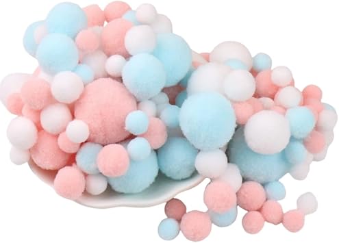 130 Pieces Assorted Sizes Pom Poms Light Blue and Pink Series Arts Crafts Pompoms Balls for Hobby Supplies and Creative Craft DIY Material