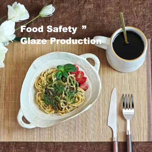 LUSHHAHA Ceramic Fruit Bowl?Decorative Bowl with Handle?Retro Irregular Serving Bowls,Dining Table Centerpiece Decor Bowl,Matte Farmhouse Cutlery,Housewife/Handmade Gift Box,Microwave Dishwasher Safe