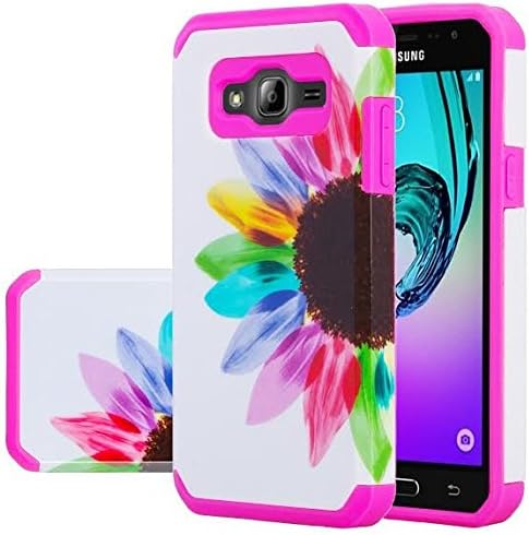 Galaxy Luna Case, Galaxy Express 3 Case, Galaxy Amp 2 Case, J1 2016 Case [Shock/Impact Resistant] Hybrid Dual Layer Defender Protective Case Cover for Galaxy Amp 2 / Luna/Express 3, Pink Sun Flower