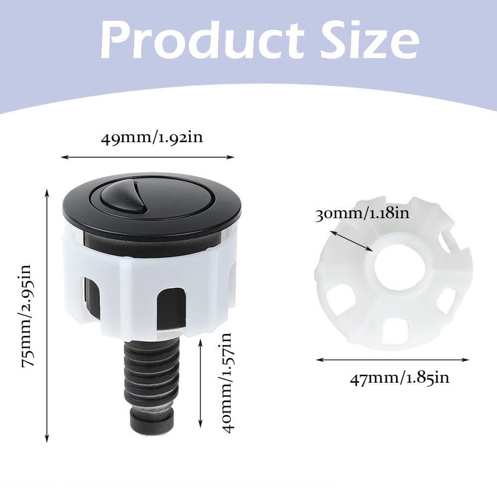 Toilet Flush Buttons Replacement Compatible Toilet Cistern Flush Parts Dual Flush Toilet Push Button (Black) - Image 2