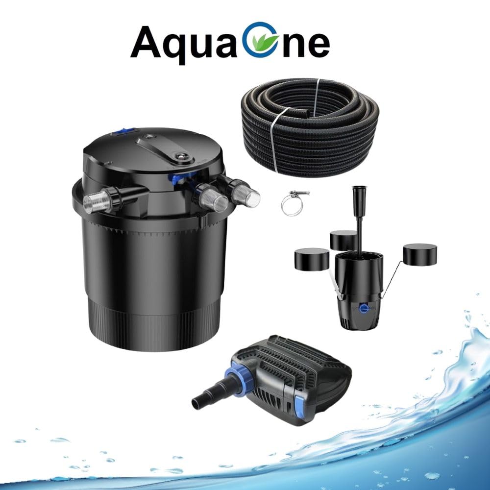 AquaOne Set di filtri per laghetto con pompa per laghetto, impianto di filtraggio CPU-20000 per laghetto fino a 40.000 litri, set completo con lampada UV, pompa Eco 50 Watt, tubo per laghetto n. 42