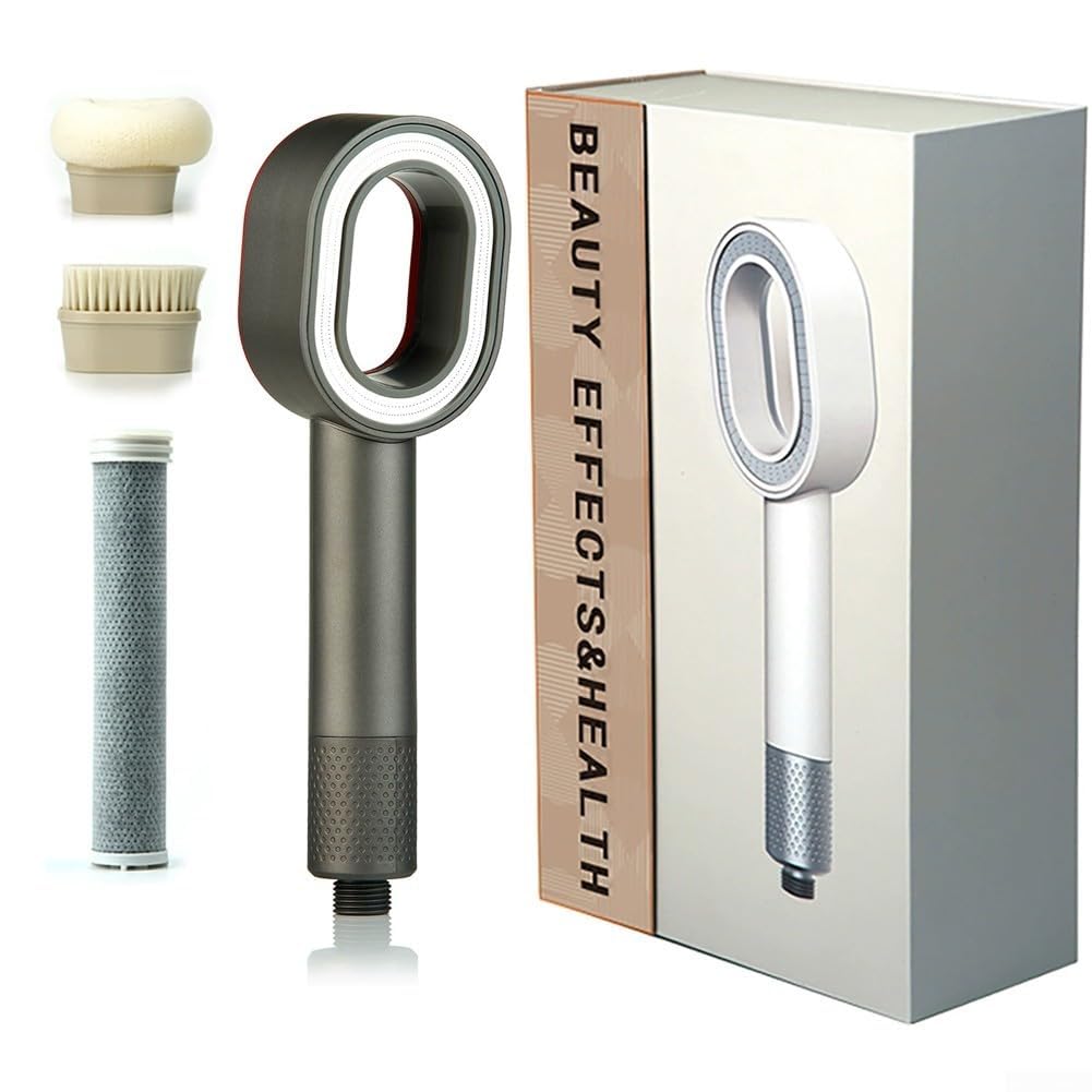 igh Pressure - Soffione doccia con filtro, spruzzatore manuale in spugna da 7,6 cm, per anticalcare e acqua dura, attacco rubinetto del bagno in ABS con testine a spazzola, strumento (nero)