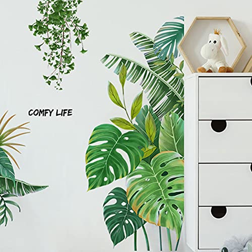 Big Green Leaf Wall Stickers Tropical Plant Leaves Window Decals Wall Murals Wall Art Decorative Sticker For Kids Home Living Room Bedroom Nursery Playroom Jungle Party Decor Decorations Supplies #TOP3