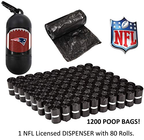 Image of Pets First NFL NEW ENGLAND PATRIOTS PET LICENSED Poop Waste Bag Dispenser and D Ring for Leash with 1200 Premium Garbage Bags