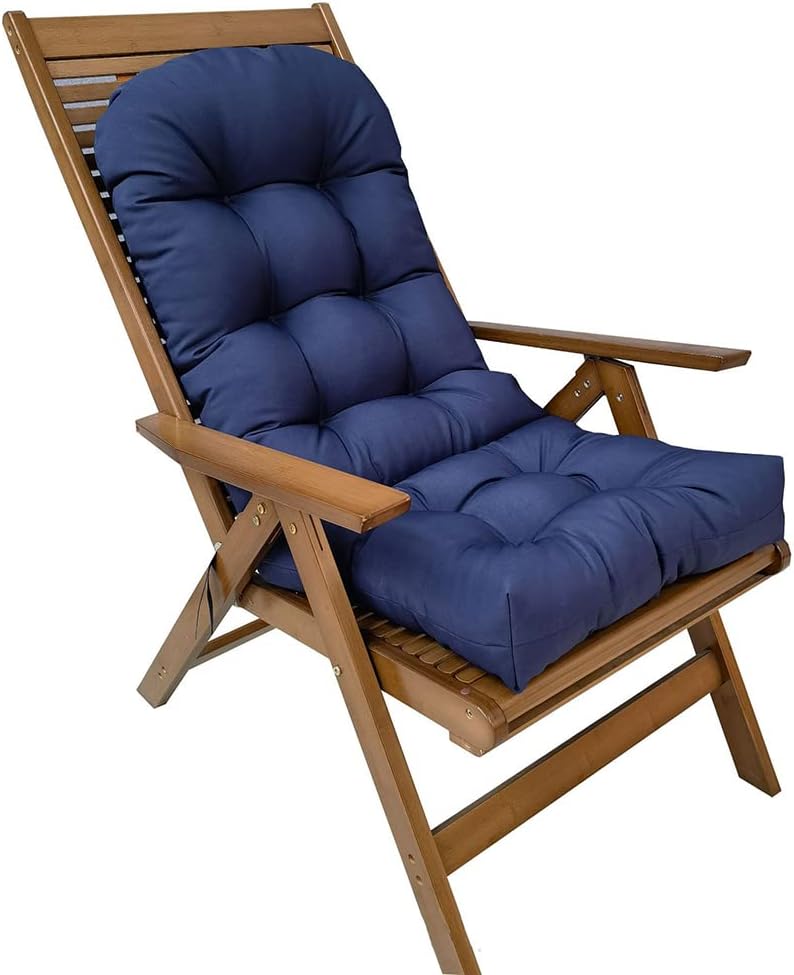 Waterproof Adirondack Rocking Chair Cushion, 44in High Back Patio Cushions Indoor/Outdoor Furniture Pads with Ties (Navy Blue)