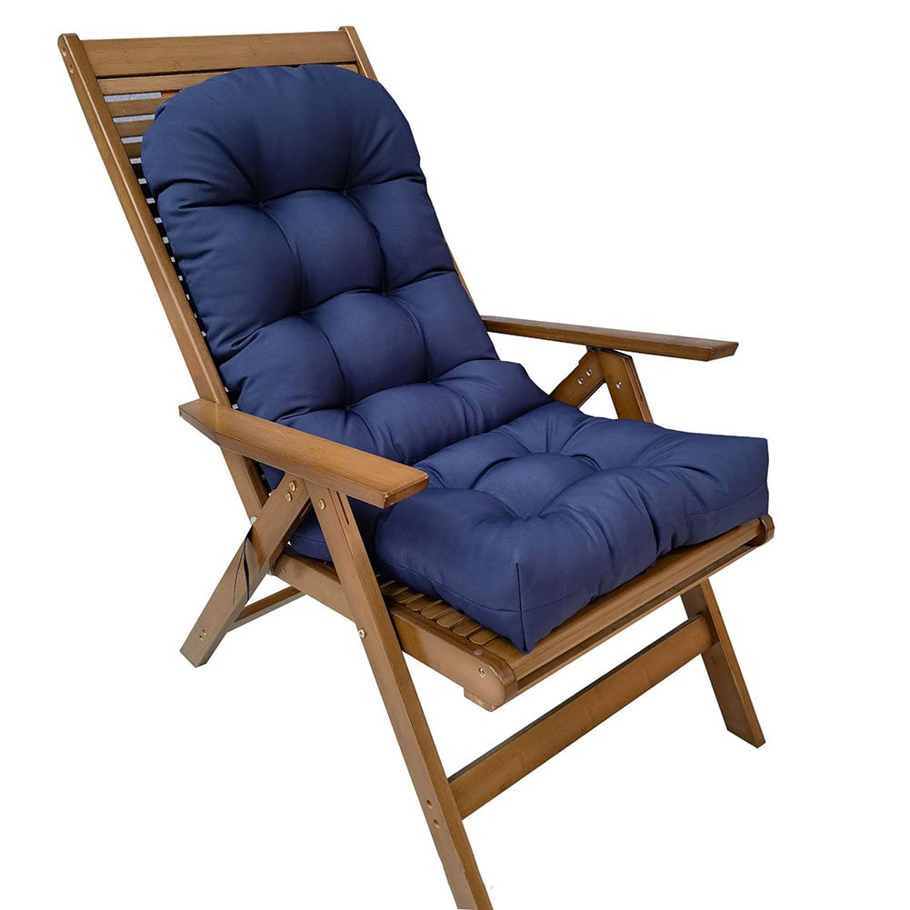 Shapeazy Waterproof Adirondack Rocking Chair Cushion, 44in High Back Patio Cushions Indoor/Outdoor Furniture Pads with Ties (Navy Blue)