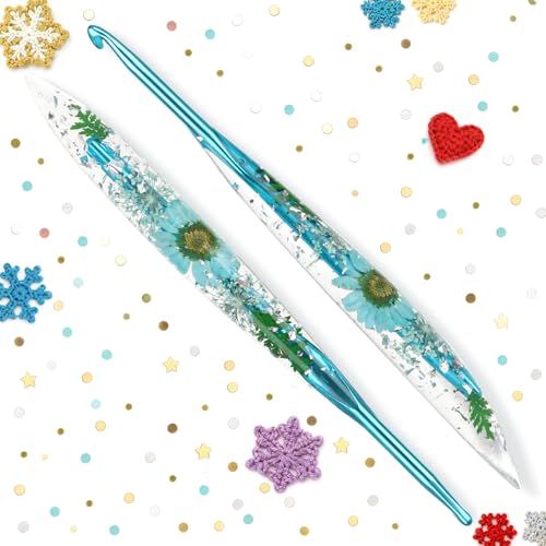 Image of Katech 5.0mm Crochet Hook for Arthritic Hands, Long Aluminum Inline Hooks | Ergonomic Crochet Hooks with Dried Floral Grip-Elegant & Unique, Smooth Crochet Needle-Crochet Gift for Beginner&Crocheter