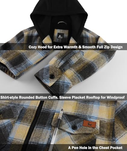 Image of V VALANCH Men's Flannel Shirt Jacket with Hood Fleece Lined Plaid Jacket Zip Up Winter Warm Coat