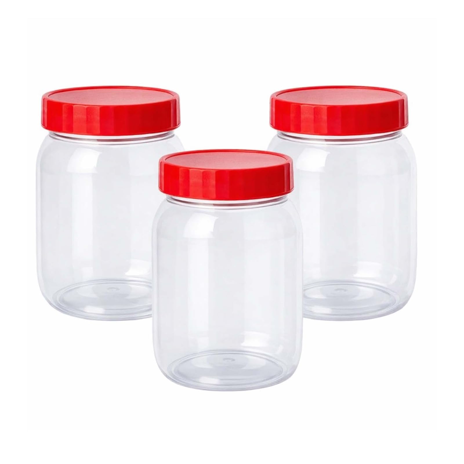 Neel Saanjh Red Clear Plastic Storage Jars With Screw Top Lids, Airtight Reusable Food Containers For Pantry, Snacks, Spices, Crafts & Kitchen Organisation (500Ml, 3 Pcs)