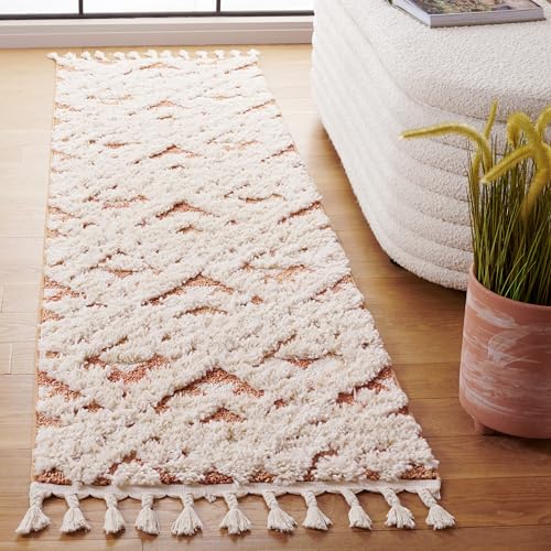 SAFAVIEH Moroccan Tassel Shag Runner Rug 2'3"x8', Ivory MTS688P