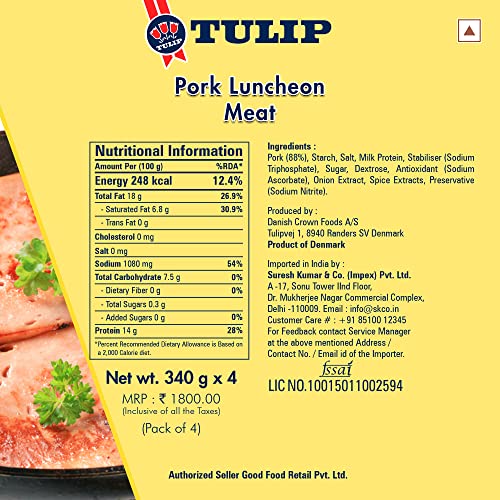 Image of Tulip Pork Luncheon Meat, 340g, Pack of 4 Product of Denmark