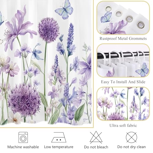 50% Off Purple Lavender Butterfly Shower Curtain Set, 72x72 - Image 5