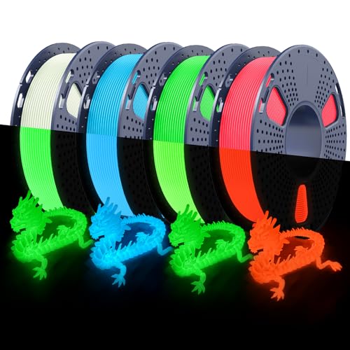 Image of JAYO 3D Printer Filament Bundle, Glow in The Dark PLA Filament 1.75mm, 250g Spool, 4 Rolls, 1kg in Total, Luminous Green, Blue and Red, White