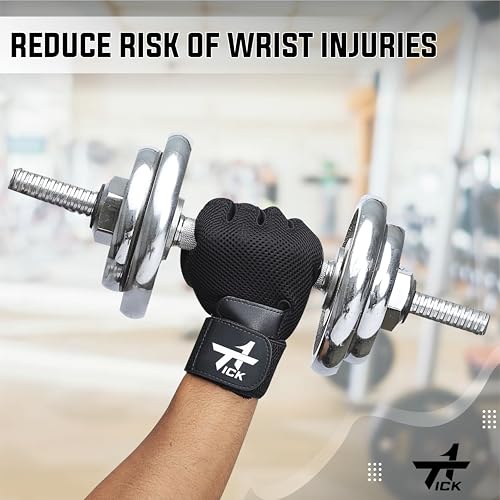Image of Gym Gloves for Men & Women with Wrist Support and Half Finger Length for Workout, Weightlifting, Sports, Fitness, Grip and Exercise Free Size Leather & Micro Nylon, Black.