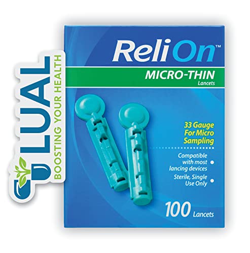 Lancets for Diabetes Testing. Includes Luall Fridge Magnet + ReliOn Micro-Thin Lancets, 33-Gauge, 100 Count