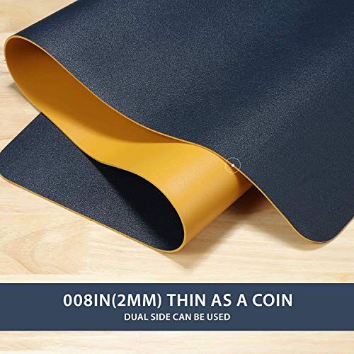 Image of MemeHo Upgraded Leather Desk Pad |Waterproof Desk Blotter Protector | Non-Slip Desk Writing Pad for Office Home (Color Yellow / Dark Blue, Size L70 *W35 cm)