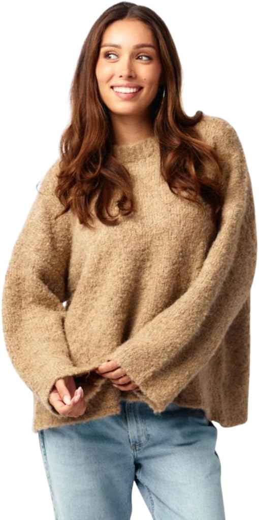Suéter tipo jersey Almere Boucle, cuello redondo de gran tamaño para mujer, mezcla de lana para otoño e invierno