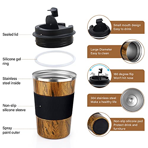 MOMSIV Taza de café aislada con tapa a prueba de fugas, antideslizante, reutilizable, de acero inoxidable, ecológica… - Imagen 3