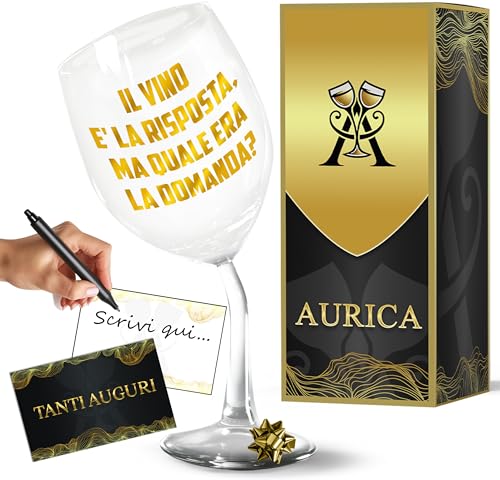 Aurìca Calice Vino Personalizzato IL VINO È LA RISPOSTA MA QUAL'ERA LA DOMANDA? – Bicchiere Piegato Per Brindisi Ironici E Filosofici! Idea Regalo Originale E Divertente Con Confezione Regalo Inclusa