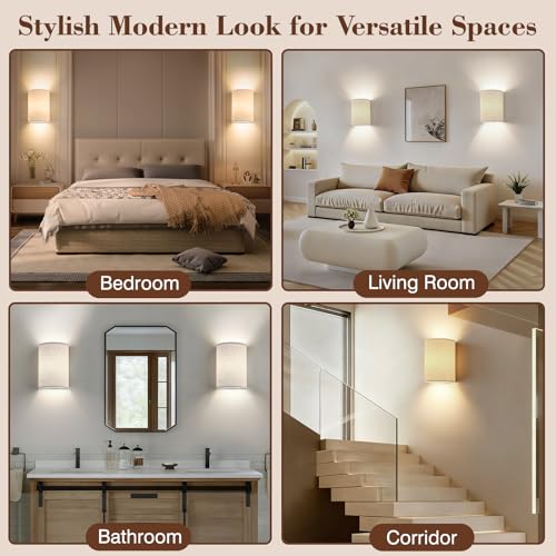 Battery Operated Wall Sconce Set of Two: 10000mAh Wireless Wall Light with Rechargeable Magnetic Bulb - Dimmable Wall Lamp with 7 RGB Colors - Linen Shade Sconces with Remote for Bedroom Living Room by Yunaking - Image 5