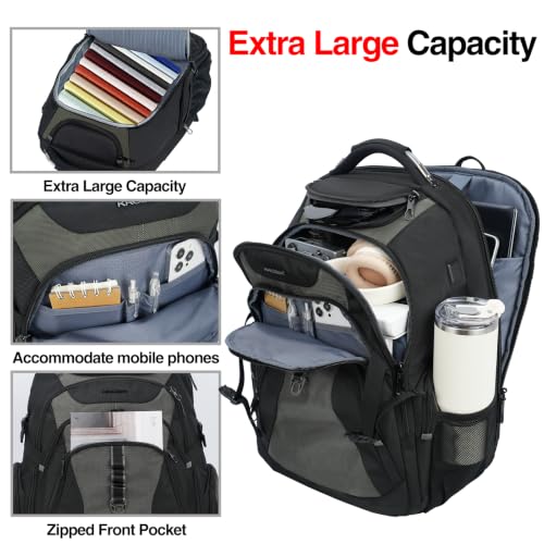 Image of KROSER Travel Laptop Backpack 18.4 Inch XXXL Gaming Backpack with Hard Shell Saferoom RFID Pockets Water-Repellent Business College Daypack Stylish Laptop Bag for Men /Women-Black Army Green