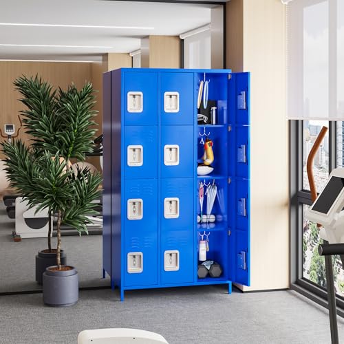 Image of Aobabo 12 Doors Metal Storage Locker for Employees, Storage Lockers for School Office Gym Bedroom, Industrial Steel Storage with 12 Hooks, Blue, Assembly Required