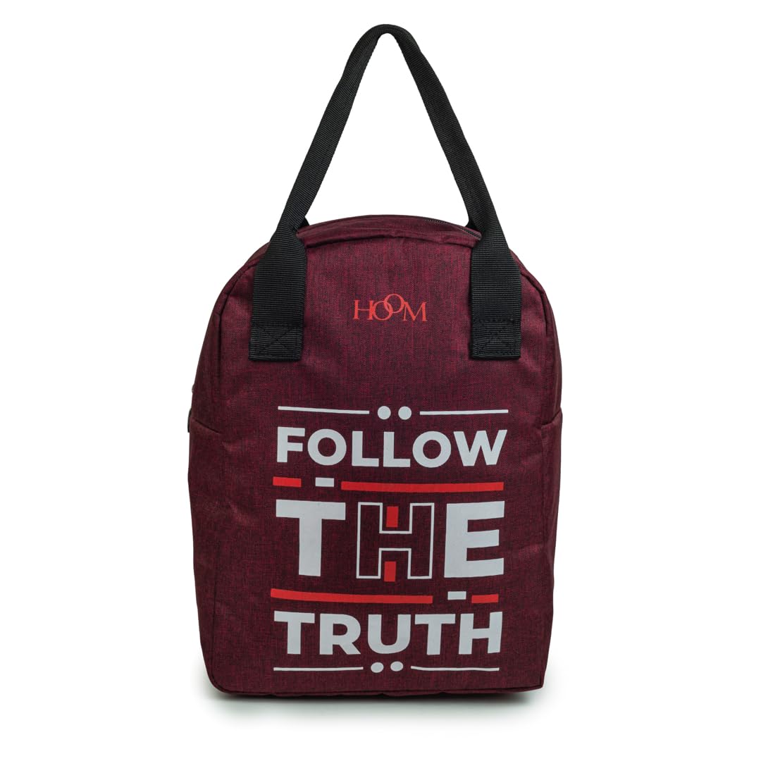 HOOM Insulated Travel Lunch Bag/Tiffin Bag/Storage Bag for Office, College, School, Picnic, Work,etc. Polyester Made with Quotes. (RED)