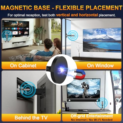 Image of Indoor TV Antenna for Local Channels, Digital Antenna for Smart TV Indoor | Magnetic Base, 4K HD OTA TV Antenna Indoor with 360 Reception and 8.2 ft Cable for TVs with a Built-in ATSC Tuner