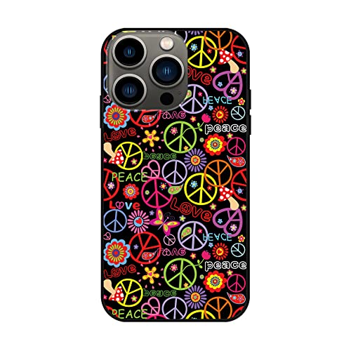 Nhnxhwia Phone Case Compatible With Iphone 14 Pro Max Case,Peace Symbol With Abstract Flowers Pattern Design Phone Case For Women Girls,Slim Anti-Scratch Full Body Protective Phone Case(6.7 Inch) #TOP5