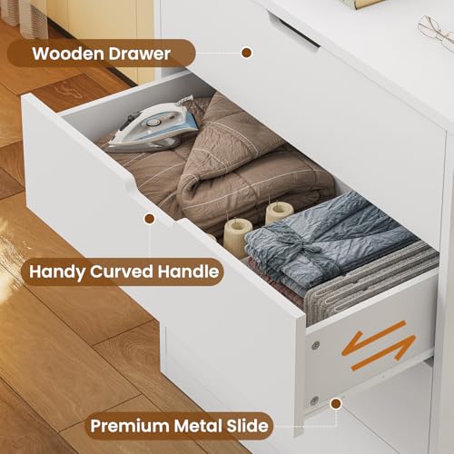 BTHFST 4 Drawers White Dresser for Bedroom, Modern Wood Chest of Drawers 4 Drawer Dresser with Large Capacity for Living Room, Closet, Hallway, Entryway