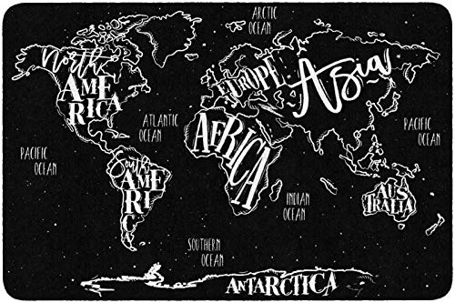 Flagship Carpets Modern World Map Area Rug for Classroom, Office, Home and School Playroom Mat, Kids Bedroom Carpet, 4' x 6', Black