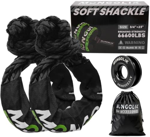 2PCS Synthetic Soft Shackle Rope 3/4 x 23Inch with Reinforced Recovery Ring
