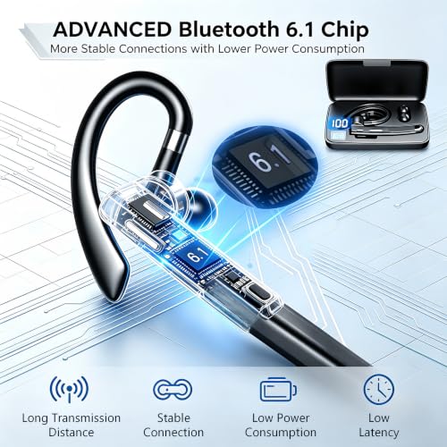 Image of Hsility Bluetooth Headphones with Microphone, 500 Hours Standby Time with LED Charging Case, 270 Degree Rotating Microphone with Hands-Free Touch Control and Bluetooth 5.1 Version