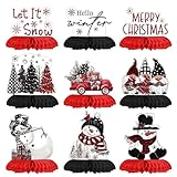 Horaldaily 9PCS Christmas Party Table Decoration Centerpieces, Merry Christmas Snowman Gnome Truck Honeycomb Centerpieces Table Toppers for Christmas Themed Birthday Party