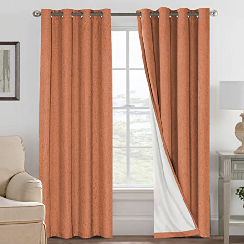 Image of H.VERSAILTEX 100% Blackout Curtains for Bedroom Thermal Insulated Linen Textured Curtains Heat and Full Light Blocking Drapes Living Room Curtains 2 Panel Sets, Orange, 52x108 Inch