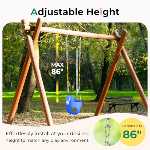 Image of DECORLIFE Toddler Swing Seat, Outdoor Baby Swing with Coated Chains, Heavy Duty High Back Full Bucket Swing Chair with Ant-Loosening Carabiners, Fully Assembled Swingset Accessories for Backyard, Blue