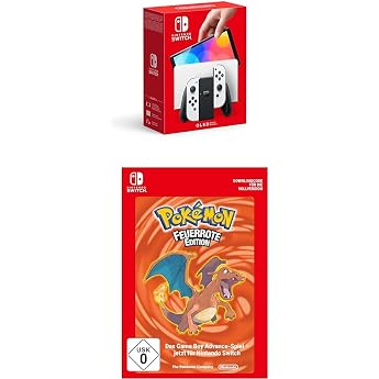 Nintendo Switch (OLED-Modell) Weiss + Pok&eacute;mon Feuerrote Edition - Download Code