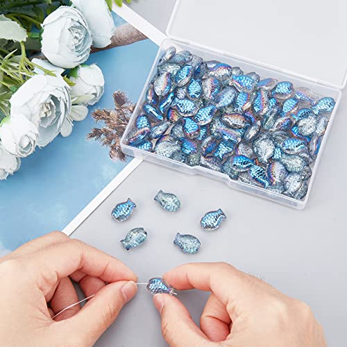SUNNYCLUE 1 Box 100Pcs Glass Fish Beads Ocean Animal Spacer Bead Fish Beads for jewellery Making Summer Sea Beading Supplies Bracelet Making Kit Elastic Crystal Thread Necklace Craft Supplies Sky Blue - Image 4
