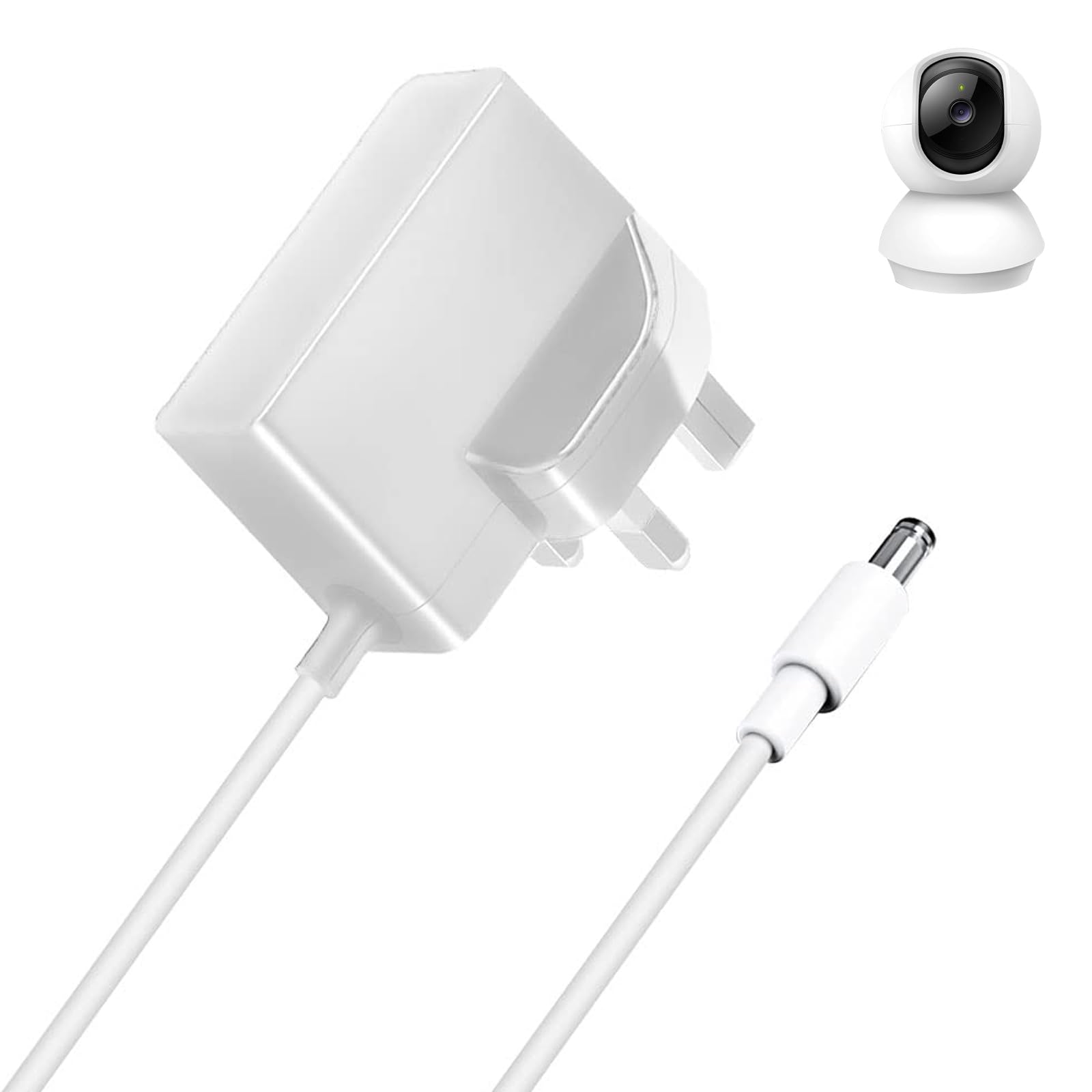 9V Charger UK Mains Plug Compatible with TP-Link Tapo C100 C200 C210 C310 C320WS TC60 TC70 Indoor Security Camera Replacement Power Adapter Cable