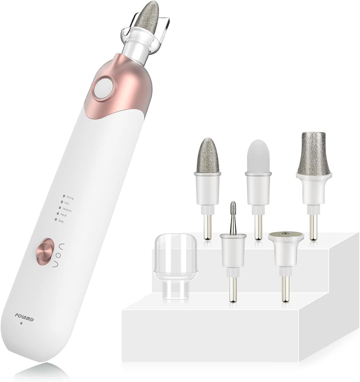 Professional Electric Manicure Pedicure Set, Cordless Rechargeable Nail File & Drill Kit, 5-Speed, LED Light, 6 Attachments for Acrylic Gel Nail Cuticles Hard Skin Removal Nail Care