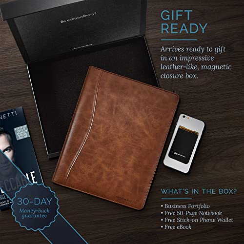 Nero Manetti- Leather Portfolio Folder - Business Pu Leather Portfolio Notepad Holder For Resumes, Legal Pad Portfolio Executive Binder, Professional Padfolio Notebook For Women/Men (Brown) #TOP1