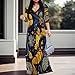 Wxcvrz Spring Dresses for Women 2025 V Neck with Belt Puff Sleeves Casual Sun Dress Long Flowy Summer Outfts Fashion Dresses XS Yellow-Blue